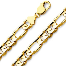 Men's 12mm 14K Yellow Gold Solid Figaro Link Chain Necklace 24-30in