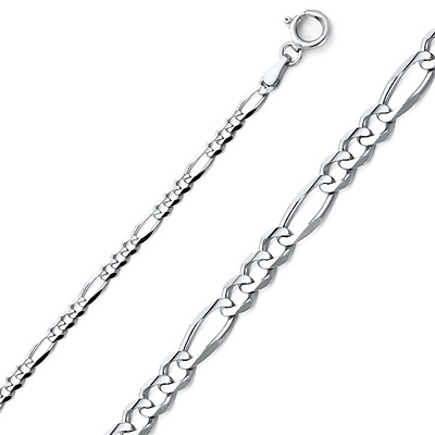 3mm Sterling Silver Solid Figaro Link Chain Necklace 16-30in