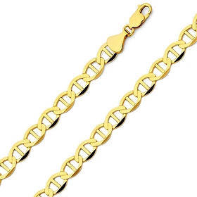 6.5mm 14K Yellow Gold Solid Men's Flat Mariner Chain Necklace 20-26in