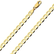4.5mm 14K Yellow Gold Solid Men's Flat Mariner Chain Necklace