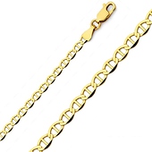 3.5mm 14K Yellow Gold Solid Flat Mariner Chain Necklace 18-24in