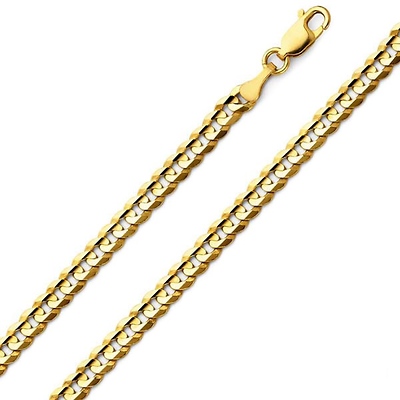 4mm 14K Yellow Gold Solid Men's Concave Curb Cuban Link Chain Necklace 18-24in