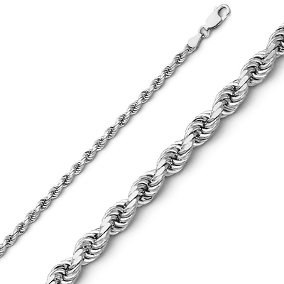 2.5mm Sterling Silver Solid Diamond-Cut Rope Chain Necklace 16-30in