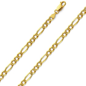 4mm 14K Yellow Gold Solid Pave Figaro Link Chain Necklace 18-24in