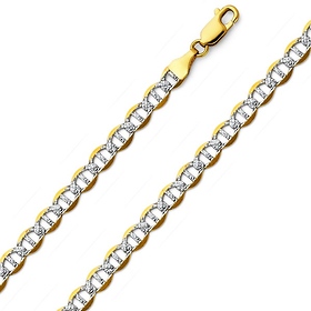 5.5mm 14K Two-Tone Gold Solid Men's White Pave Flat Mariner Chain Necklace 20-24in