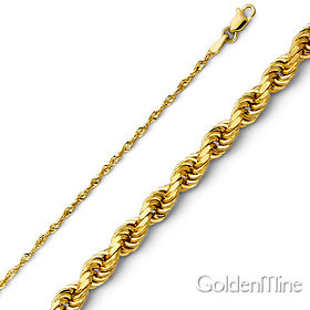 1mm 14K Yellow Gold Solid Diamond-Cut Rope Chain Necklace 16-24in