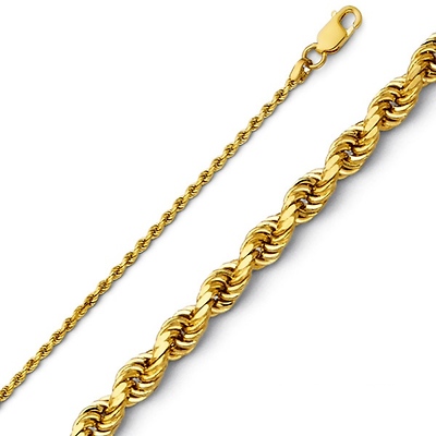 1.5mm 14K Yellow Gold Solid Diamond-Cut Rope Chain Necklace - Heavy 16-24in
