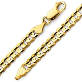 8mm 14K Yellow Gold Solid Men's Concave Curb Cuban Link Chain Necklace 22-26in