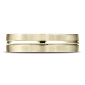 6mm Flat Striped Comfort-Fit Benchmark Wedding Band in Solid 14K Yellow Gold