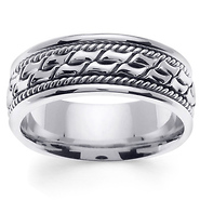 8mm Cobblestone Patterned Rope Designer 14K White Gold Men's Ring