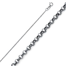 1.2mm 14K White Gold Solid Diamond-Cut Angled Rolo Cable Chain Necklace 16-22in