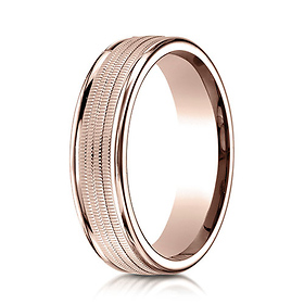 6mm Milgrain Centered Wedding Band by Benchmark Rings in 14K Rose Gold
