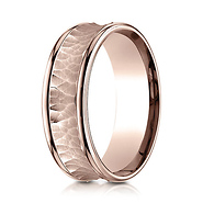 7.5mm 14K Rose Gold Hammered Concave Benchmark Wedding Band