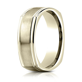 7mm Satin Center Rimmed Euro Shank Wedding Band by Benchmark Rings in 14K Yellow Gold
