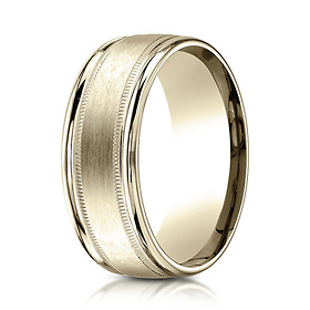 8mm 14K Yellow Gold Milgrain Benchmark Wedding Ring