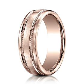 7.5mm Dual Rope Benchmark Wedding Band with Satin Finish in 14K Rose Gold