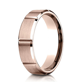 6mm 14K Rose Gold Satin Finished Grooves Benchmark Wedding Band