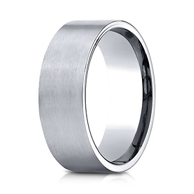 8mm Satin Finish Flat Wedding Band by Benchmark Rings in 14K White Gold