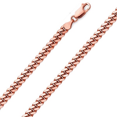 5mm 14K Rose Gold Solid Men's Miami Cuban Link Chain Bracelet