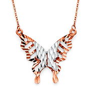 Floating Faceted Butterfly Necklace in Two-Tone 14K Rose Gold