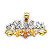 Abuelita Pendant with Flowers in 14K Tricolor Gold - Petite