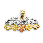 Abuelita Pendant with Flowers in 14K Tricolor Gold - Petite