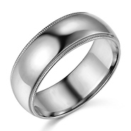 7mm Classic Light Comfort-Fit Dome Milgrain Men's Wedding Band - 14K White Gold