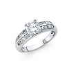 1-CT Round-Cut Prong-Set & 2 Row Pave side stones CZ Wedding Ring in 14K White Gold