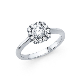 Round Halo Double-Prong Cathedral CZ Wedding Ring in 14K White Gold