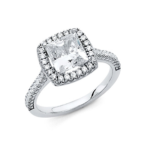 1.9CT Princess-Cut Halo with Fishtail Side CZ Wedding Ring in 14K White Gold