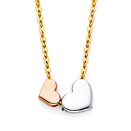 Floating Duo Hearts Pendant Necklace in 14K Tricolor Gold