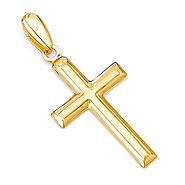 Small Beveled-Edge Cross Pendant in 14K Yellow Gold