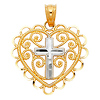 Filigree Heart Mini Cross Pendant in 14K Two Tone Gold