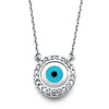Floating Cubic Zirconia CZ Circle Evil Eye Necklace in 14K White Gold