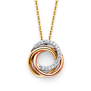 CZ Trinity Infinity Rings Necklace in 14K Tricolor Gold