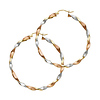 14K TriGold Large Twisted Hoop Earrings - 3mm x 1.7 inch