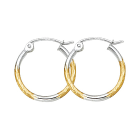 Petite Diamond-Cut Hoop Earrings - 14K Two-Tone Gold 2mm x 0.5 inch