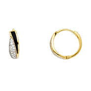 14K Two-Tone Gold Mini Onyx CZ Huggie Hoop Earrings
