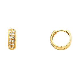 14K Yellow Gold Dome Pave CZ Huggie Earrings 5mm x 13mm
