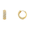 3-Row Pave 14K Yellow Gold CZ Huggie Earrings 5mm x 14mm