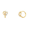 14K Yellow Gold Semi-Lined Heart Clear CZ Huggie Earrings