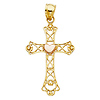 14K Two-Tone Gold Heart Fleury Cross Pendant - Medium