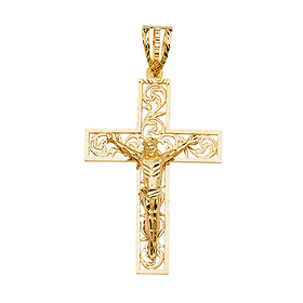 Extra Large Open Filigree Crucifix Pendant in 14K Yellow Gold