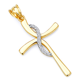 Contemporary 14K Two-Tone Gold Cross Religious Pendant
