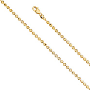 3mm 14K Yellow Gold Solid Moon-Cut Bead Ball Chain Necklace 18-24in