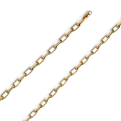 4mm 14K Yellow Gold Solid Hollow Paper Clip Link Chain Necklace 16-30in