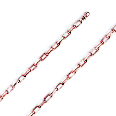4mm 14K Rose Gold Solid Hollow Paper Clip Link Chain Necklace 16-30in