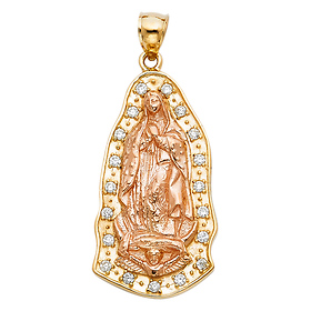 Polished CZ Our Lady of Guadalupe Pendant in 14K Yellow Gold