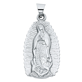 Our Lady of Guadalupe Medal Pendant in Sterling Silver - Medium