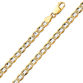 5.3mm 14K Two-Tone Gold Solid Concave Diamond-Cut Mariner Chain Bracelet - Light 7.5in